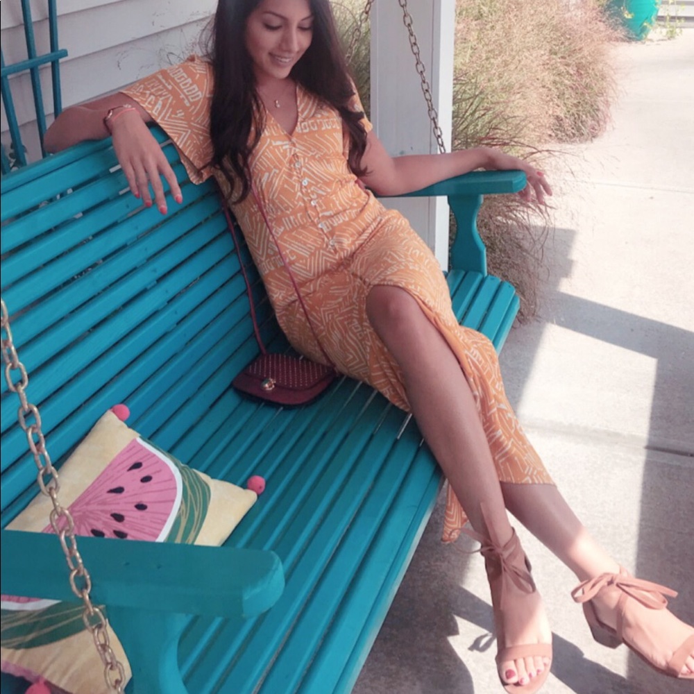 Yellow patterned long dress